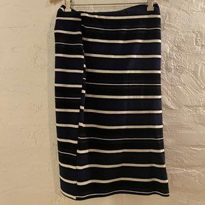 Double-knit yarn-dye stripe slim navy/white skirt
